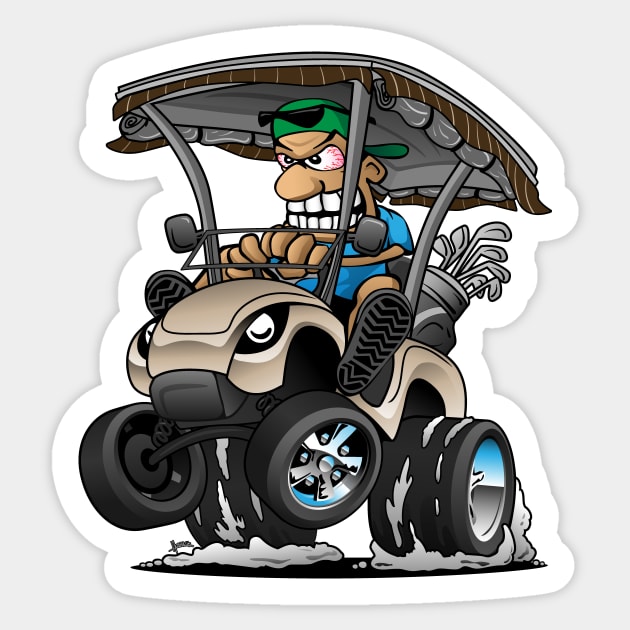 Funny Golf Cart Hotrod Golf Car Popping a Wheelie Cartoon Sticker by hobrath